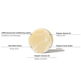 Solid conditioner bar with nourishing oils and biosourced conditioning system for smooth, frizz-free hair.